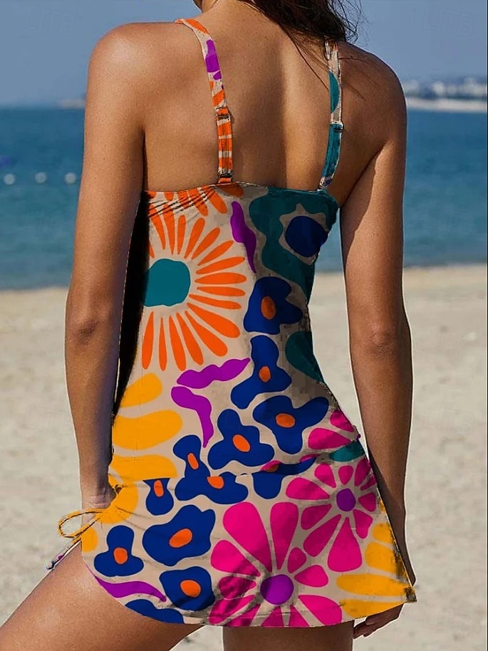 Mujer Bañadores Tankini Falda Traje de baño Elegante Vacaciones Floral Graphic Sin Mangas Trajes de baño 2026 - $36.99 –P7