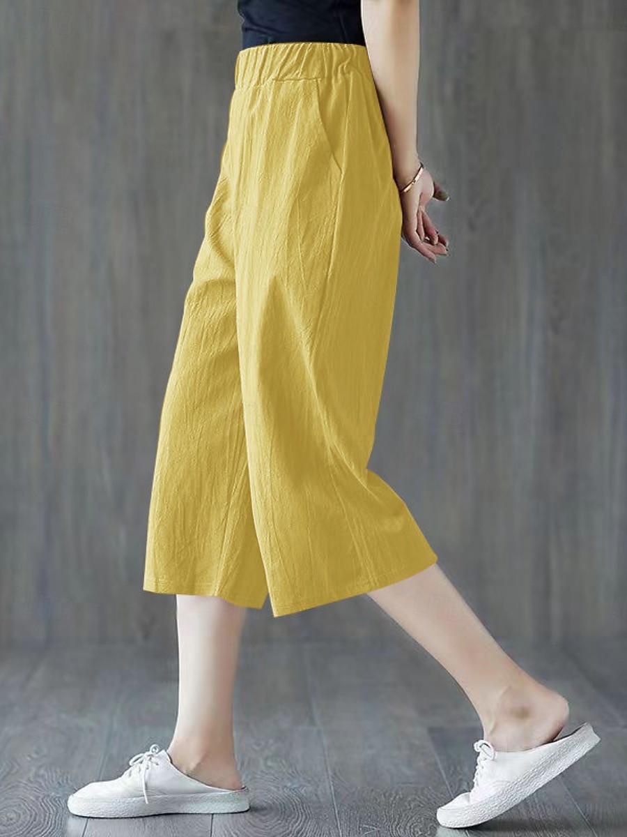 Női Capri nadrágok Műpamut ágynemű Nadrág Nyári nadrág Szabadság Alap Alkalmi Borjú-hossz Magas derék Sima Zseb Elasztikus derékpánt Mokaszinok Mekano Légáteresztő Nyúlós Tengerpart Szabadság Fekete 2026 - $21.99 –P6