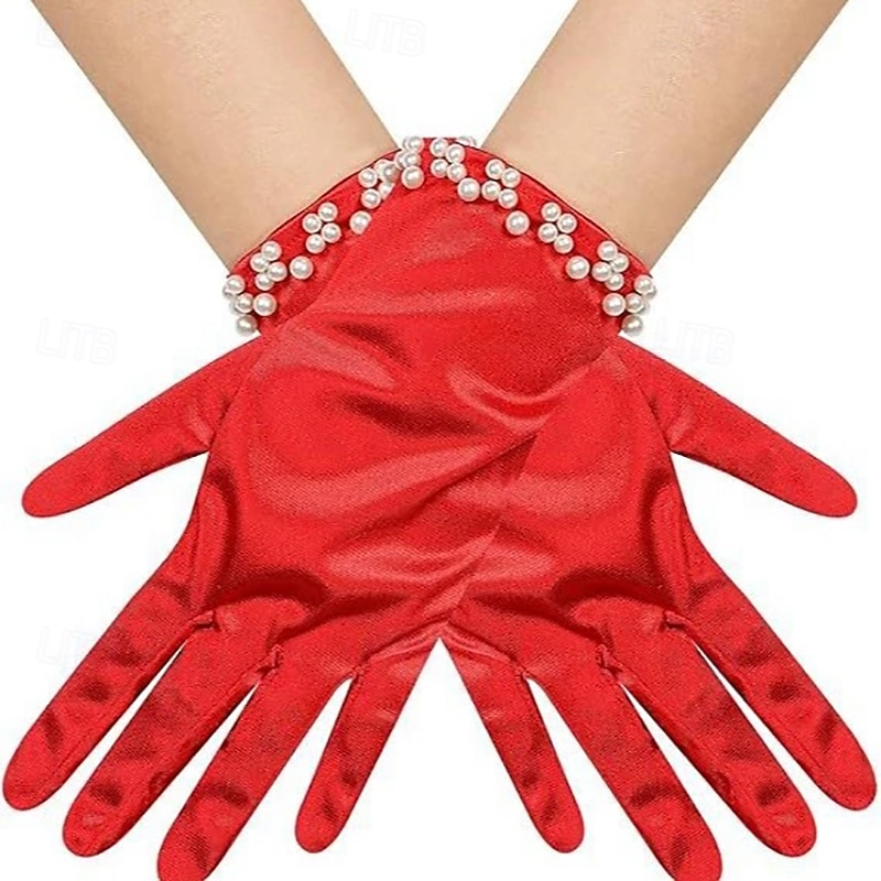 Terilene Até o Pulso Luva Elegante / à moda Com Perola Imitação / Cor Pura Luvas de Festa / Casamento de 2026 por $17.49 –P3