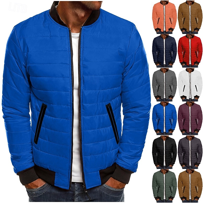 Men's Winter Coat Puffer Jacket Padded Pocket Quilted Polyster Casual Daily Outdoor Regular Fashion Streetwear Thermal Warm Winter Solid Color Blue Dark Grey Wine Black Puffer Jacket 2026 - $30.99 –P1