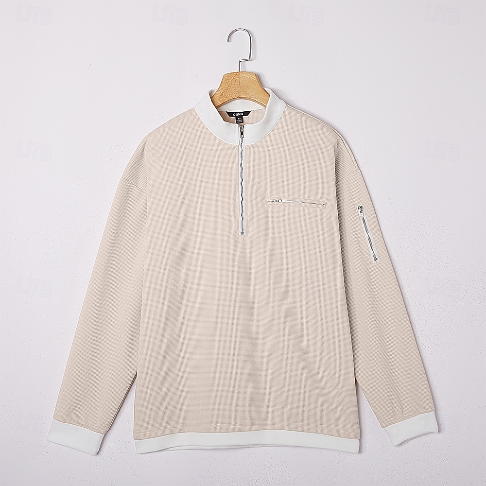 Men's Waffle T-shirt T Shirt Long Sleeve Half Zip Fall Fall & Winter Solid Color Traditional / Vintage Casual Color Block Zipper Pocket Casual Home Outdoor Light Blue Black Green Top Tee for Men 2026 - $26.99 –P5