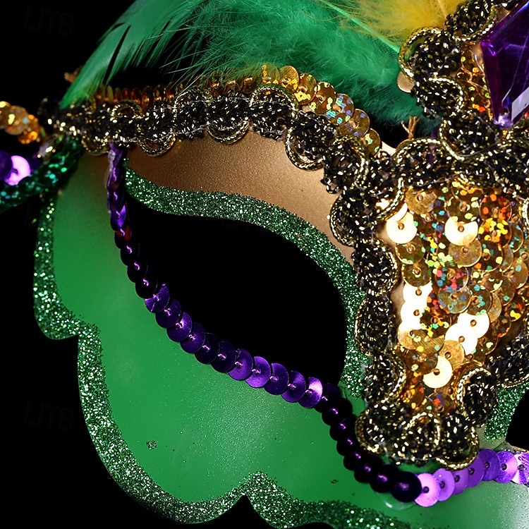 Kvinnes påfugl fjær venetiansk masquerade-maske - grønn paljetter kostyme tilbehør karnevalpartier Mardi Gras cosplay  elegante masquerade-arrangementer 2026 - $19.99 –P4