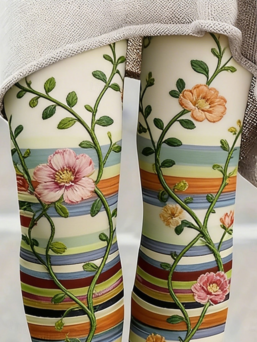 Mujer Polainas Leggings cómodos Vacaciones Vintage Casual Longitud total Alta cintura Floral Graphic A Rayas Estampado Comodidad Cómodo Alta elasticidad Casual Diario Vacaciones Verde Trébol 2026 - $20.99 –P2
