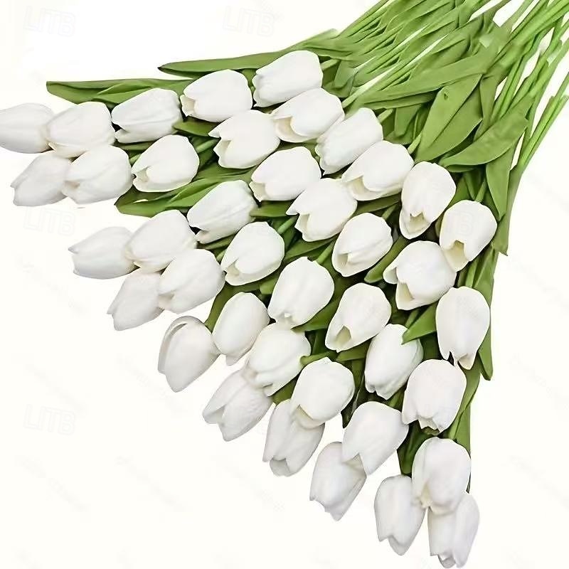باقة زهور توليب صناعية واقعية مكونة من 22 قطعة - زهور توليب صناعية وردية وبيضاء بسيقان خضراء مصنوعة من الراتنج/البلاستيك لتزيين حفلات الزفاف والمنازل والمكاتب - قطعة مركزية واقعية للطاولة سهلة الصيانة 2026 - $25.99 –P5