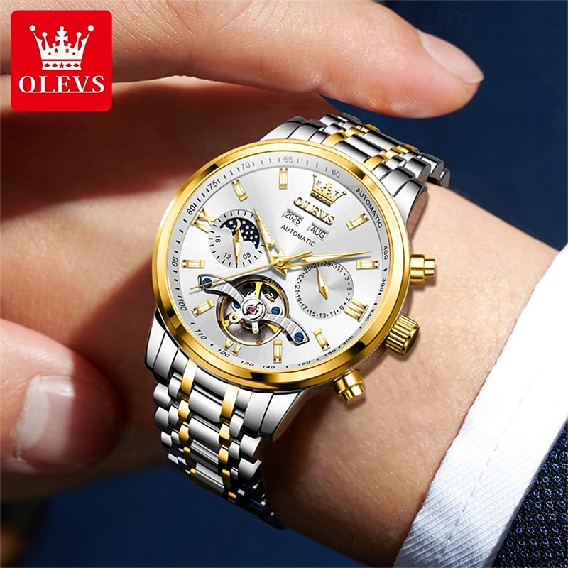 The New Olevs Men'S Business Watch With Luminous Perpetual Calendar Date And Day Display Multi-Functional Mechanical Watch Skeletonized Casual And Fashionable Waterproof Sports Men'S Wristwatch 2026 - $116.99 –P16