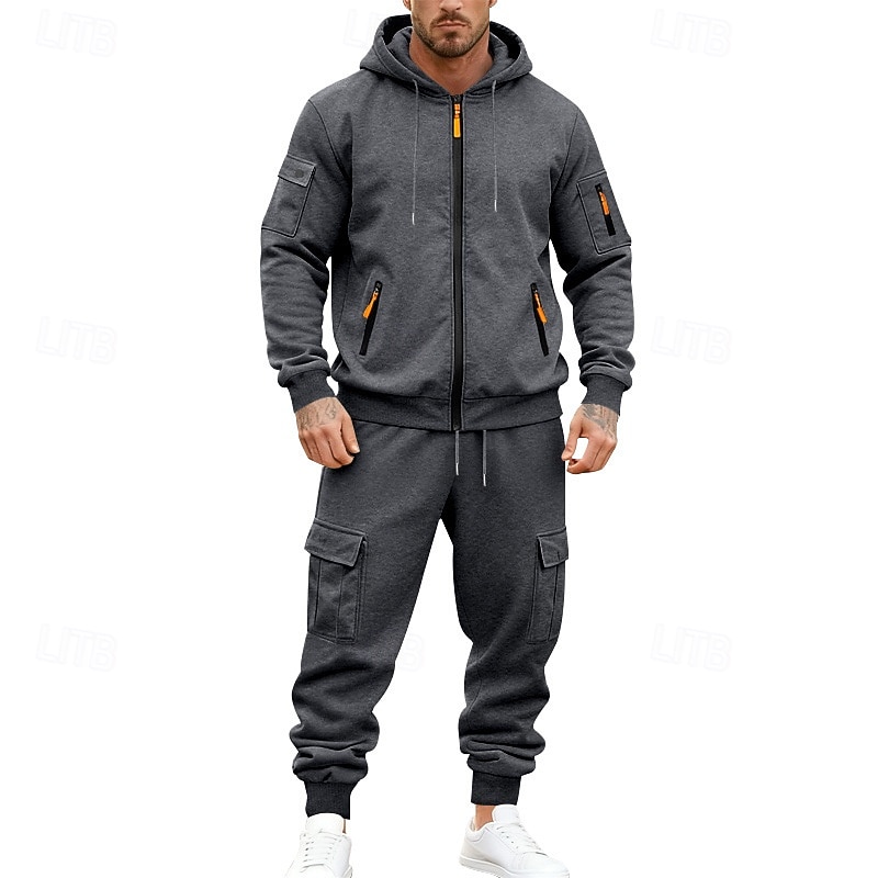 Men's Hoodie Tracksuit Hoodie & Pants Set Hoodie Daily Outdoor Vacation Daily Wear Drawstring Zip Up Plain Black Navy Blue Khaki Activewear Sports Fashion Fall 2026 - $54.99 –P3