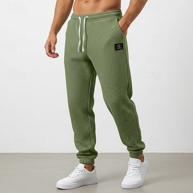 Homens Waffle Calças Esportivas Corredores Calças Calça casual Com Cordão Punho com Elástico Côr Sólida Conforto Comprimento total Diário Ao ar livre Streetwear Férias Moda Preto Branco Com Stretch de 2026 por $22.99 –P5