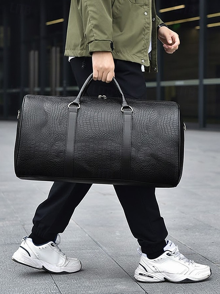 Borsa da weekend da uomo in similpelle con motivo coccodrillo, tracolla regolabile, grande capacità, impermeabile, perfetta per gite del fine settimana e brevi viaggi di lavoro del 2026 a $32.99 –P3