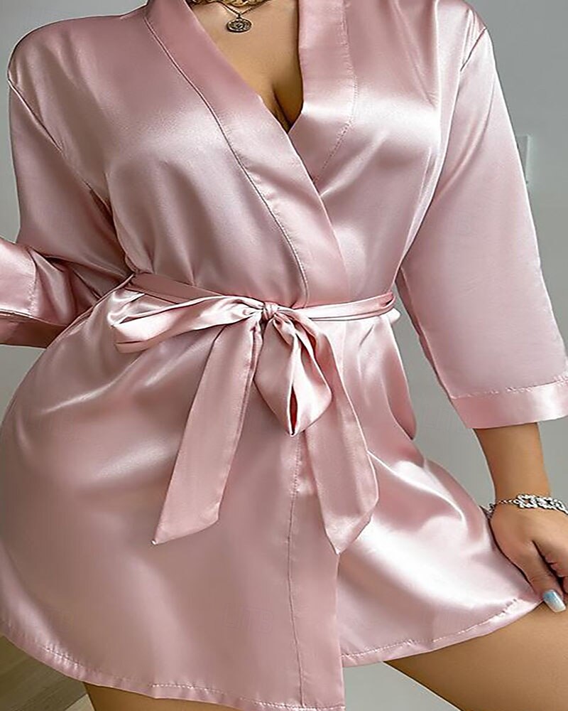 Damen Freizeitkleidung Robe Mode Lässig Weich Einfarbig Patchwork Kleid Heim Urlaub Langarm V Ausschnitt Blau Schwarz Weiß Rosa Wein Sommer Frühling Herbst Normale Passform 2026 - $16.49 –P4