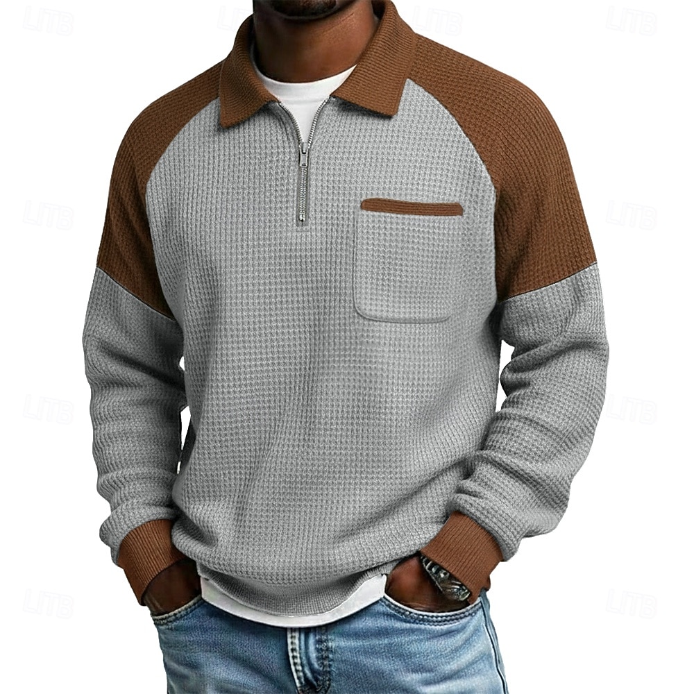 Pánské Vaflové tričko Polo na zip Dlouhý rukáv Polo límec Svetr Čtvrtletní zip Podzim Podzim zima Pevná barva Barevné bloky Tradiční a retro Na běžné nošení Slátanina Barevné bloky Ležérní Dom 2026 - $24.99 –P4