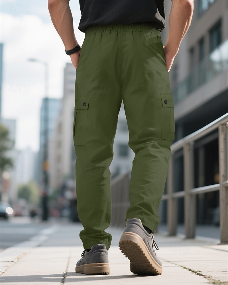 Per uomo Pantaloni Cargo Pantaloni Coulisse Elastico in vita Multi-tasche Tinta unica Antivento Comodità Quotidiano All'aperto Ferie Streetwear Elegante Nero Verde militare del 2026 a $13.49 –P12