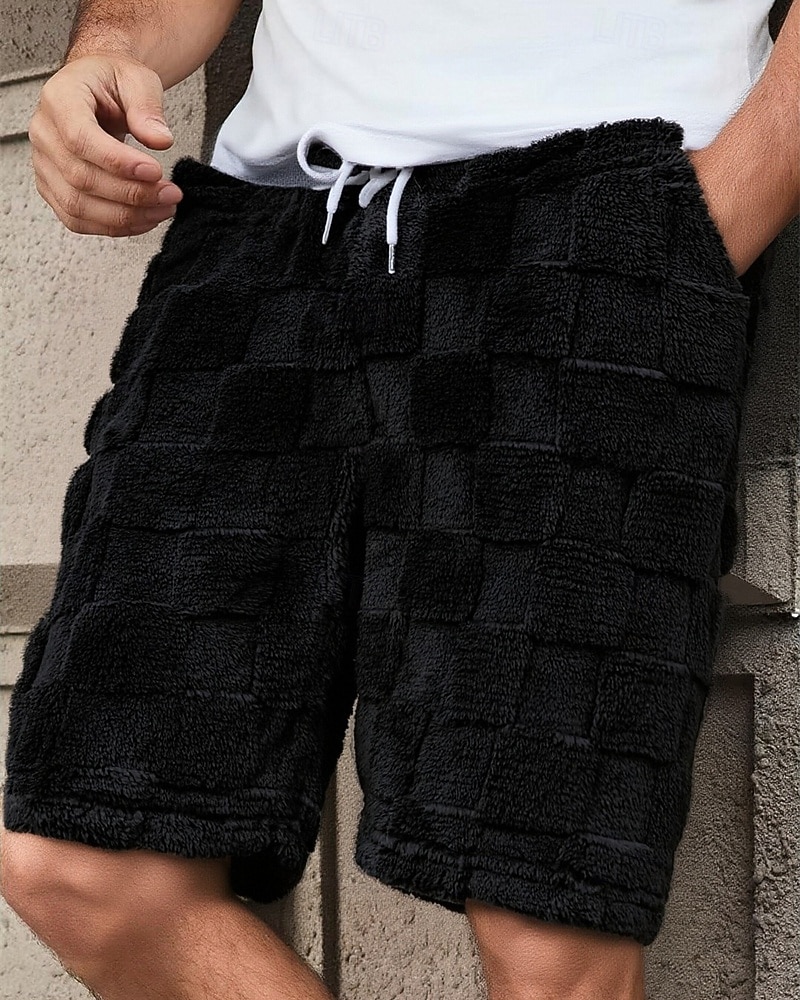 Men's Shorts Casual Shorts Pocket Elastic Waist Fleece Plain Warm Breathable Knee Length Outdoor Vacation Daily Wear Vacation Fashion Black Gray Micro-elastic 2026 - $18.99 –P10