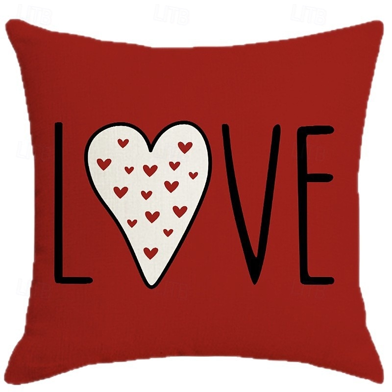 Kussensloop met rode hartjesprint voor Valentijnsdag, feestelijk "liefde"-design, decoratief kussen in Europese stijl, perfect voor op de bank of in de woonkamer, ideaal voor Valentijnsdag thuis en 2026 - $13.99 –P5