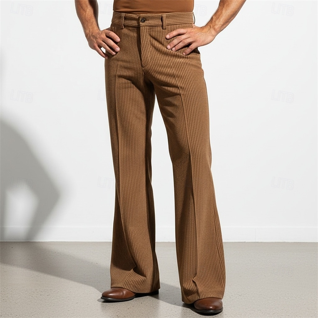 Homens Calças Social Calças de Veludo Parte inferior do sino Calça larga Bolsos Tecido Conforto Comprimento total Diário O negócio Feriado Férias Moda Branco Marron Sem Elasticidade de 2026 por $25.99 –P2