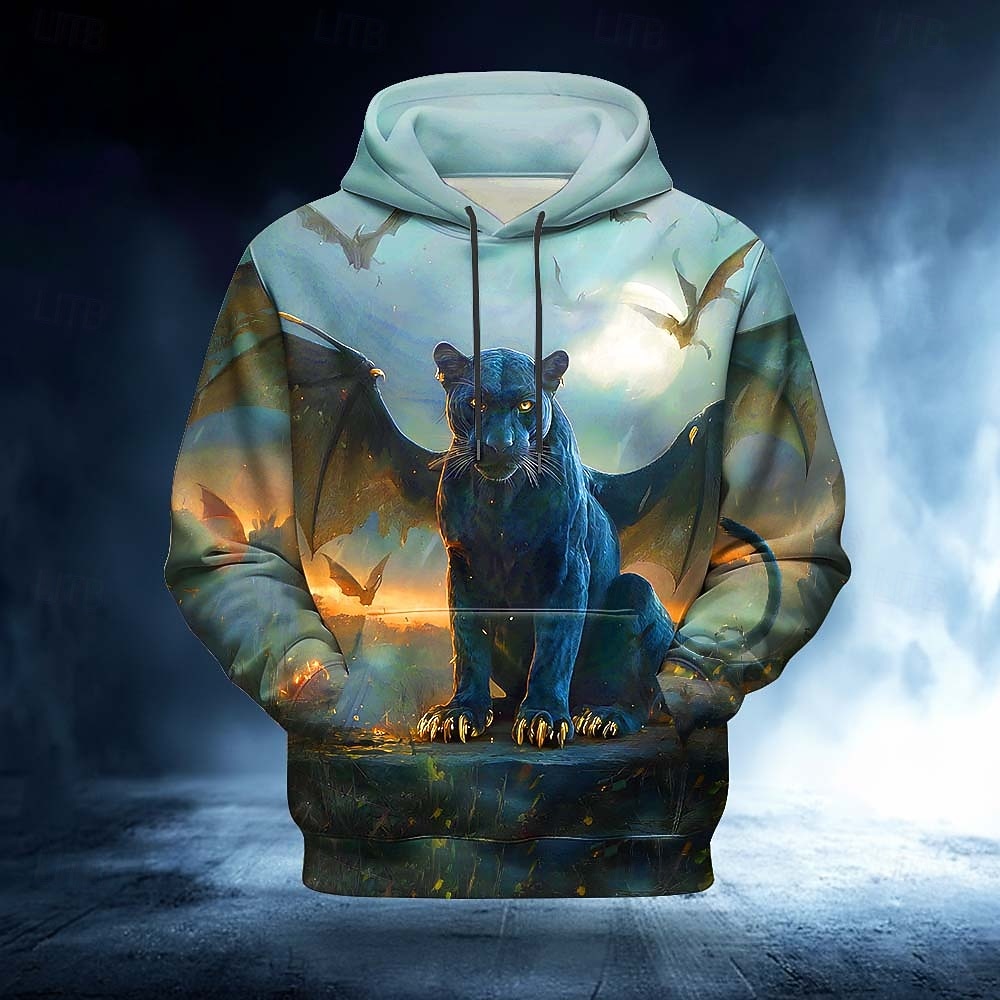Pánské Zvíře Kapuce Mikina 3D Fantazie Dlouhý rukáv Tričkový Streetwear Klub Dar Vodní modrá Světle modrá Šňůrky Podzim Zima Návrhář S M L XL XXL XXXL 2026 - $32.99 –P2