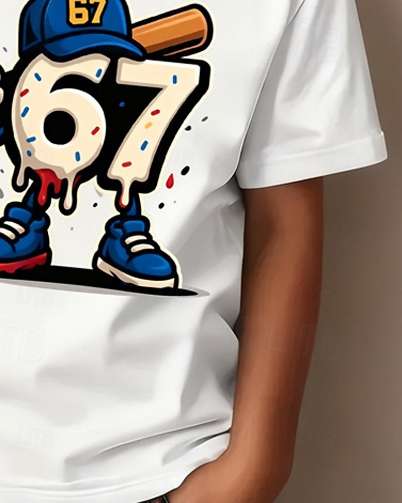 Bomull Barn Gutt Svart Hvit Grafisk Morsom slang 67 T skjorte Bluse Crew-hals Kortermet utendørs Hverdag Mote Gatemote Designer Printer Sommer 2026 - $14.99 –P6