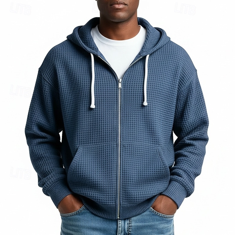 Herr Huvtröja Huvtröja med dragkedja Våffla hoodies Ljusgrå Huva Slät Dragkedja Strukturerad Ledigt Dagligen Sport & Utomhus Streetwear Häftig Sportkläder Vår & Höst Kläder Pull Tröjor Långärmad Lös 2026 - $28.99 –P8