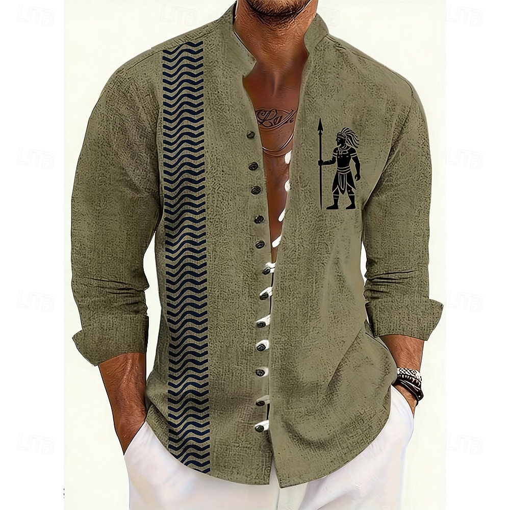 Per uomo Etnico Popoli indigeni Camicia Camicia con colletto alla coreana Manica Lunga Vintage Retrò Casuale Vacanza Primavera Autunno Collo alla coreana Colletto alla coreana Bottonato Camicia tipo del 2026 a $11.49 –P1