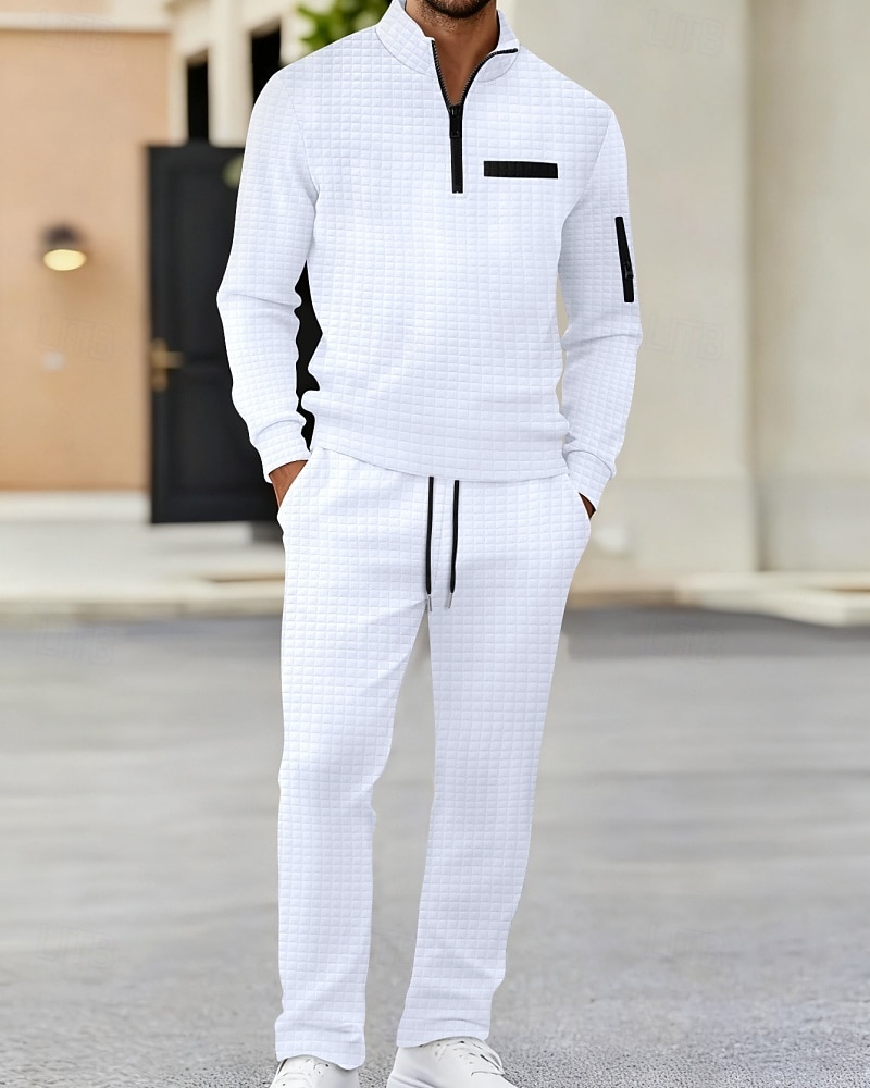 Homens Camisas Polo Waffle Pólo Férias Rua Quarter Zip Manga Longa Moda Básico Bloco de cor Patchwork 2 Peças Primavera Outono Normal Branco Camisas Polo Waffle de 2026 por $36.99 –P2