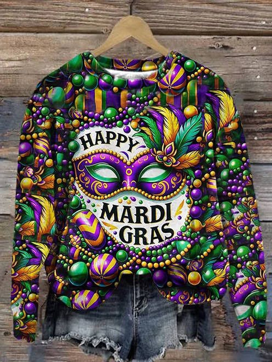 Carnival Kobieca Bluza Pulower Graficzna Casual Długi Rękaw Okrągły Dekolt Standardowe Bluzki Casual Uliczne Codzienne Wzór Czarny Fioletowy Zielony Jesień Zima 2026 - $28.99 –P2