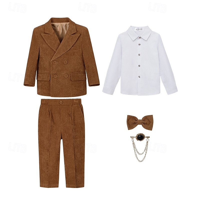 Traje de portador de anillos de 5 piezas, blazer para niños & pantalones  &camisas &Traje formal para niño, estilo casual, para exteriores, para fiestas, a la moda, básico, color liso, con bolsillos y 2026 - $63.99 –P7