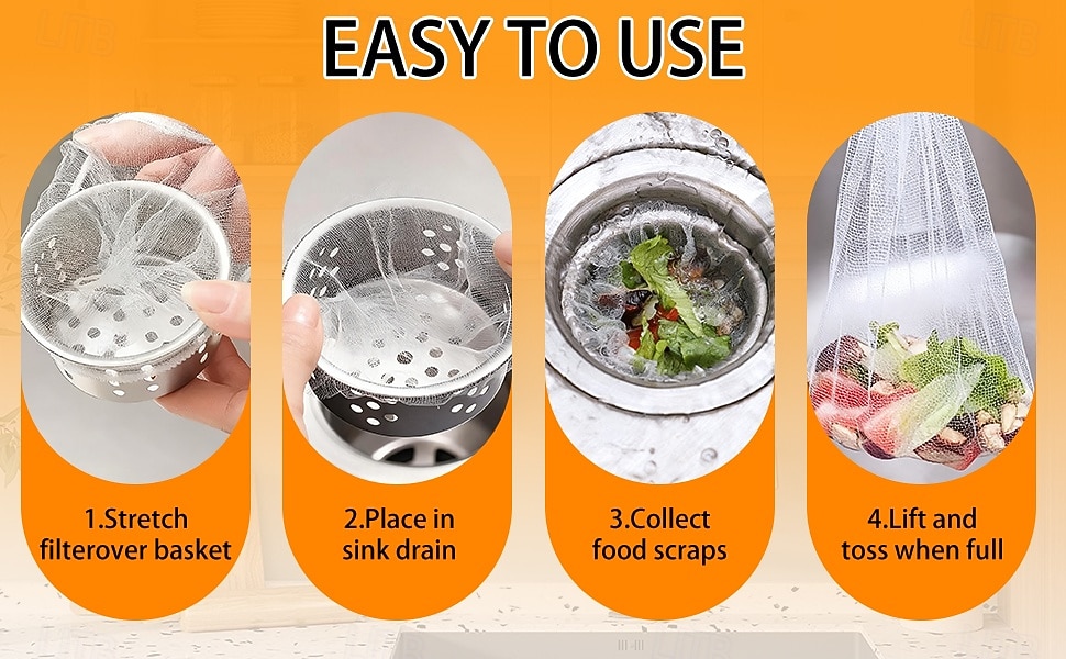 400 stk. engangsposer til vasken, ultrafine elastiske nettingmatoppsamlere for kjøkkenavløp, anti-tilstoppingsfilternett for rester og hår &Universal passform for avfallsfiltre til vasken 2026 - $10.99 –P10