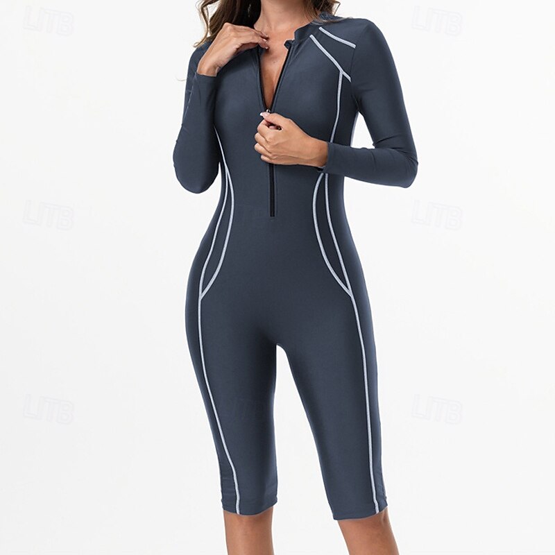 Damen Anti UV Shirt Badeanzug Einteilige Patchwork Reißverschluss UV Schutz Hohe Elastizität Langarm Bademode Surfen Tauchen Schnorcheln Sommer 2026 - $28.99 –P9