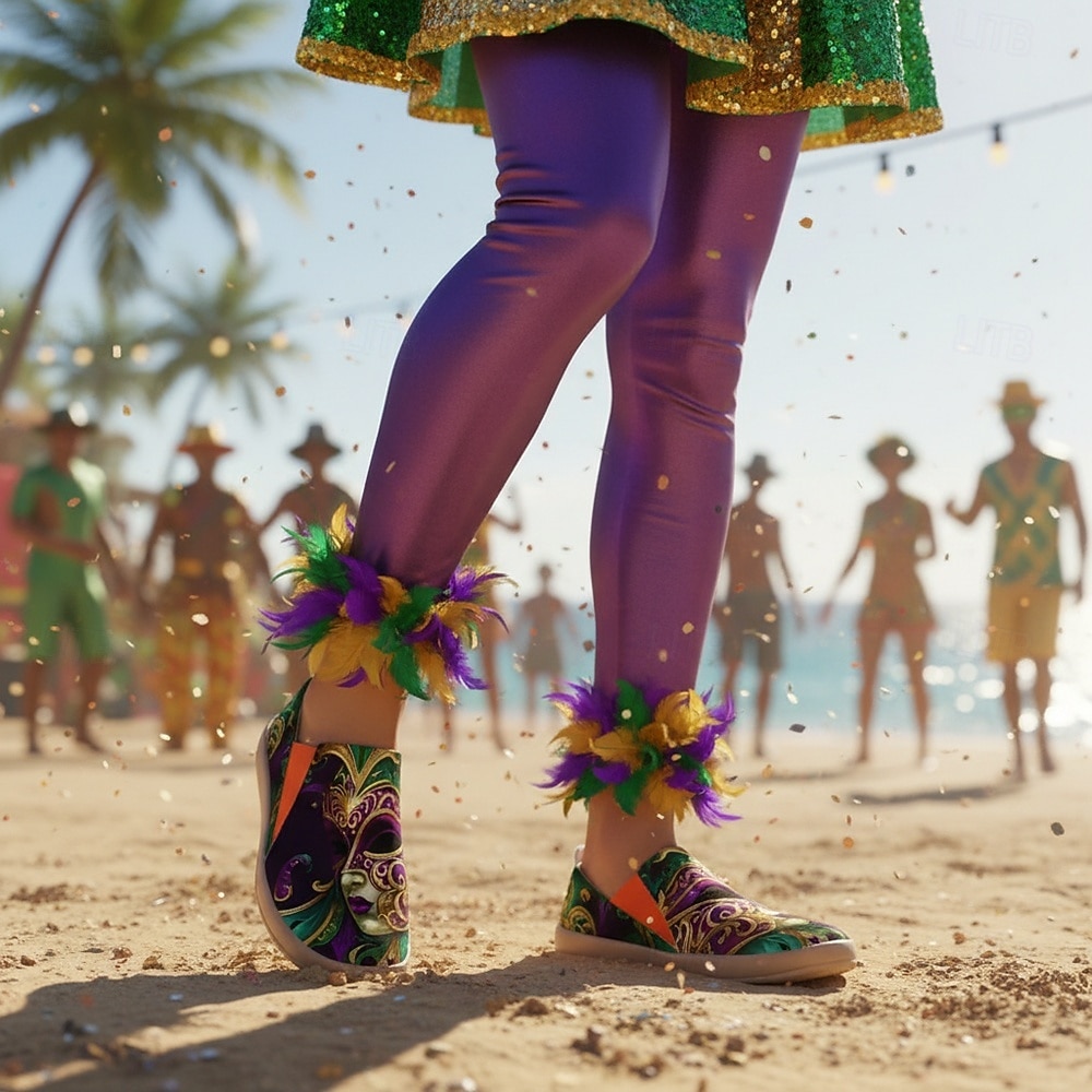 Scarpe slip-on a punta larga da donna per il Mardi Gras – Suola interna morbida e imbottita stampa artistica di maschera veneziana scarpe festive artistiche per parate costumi uscite casuali e del 2026 a $54.99 –P2