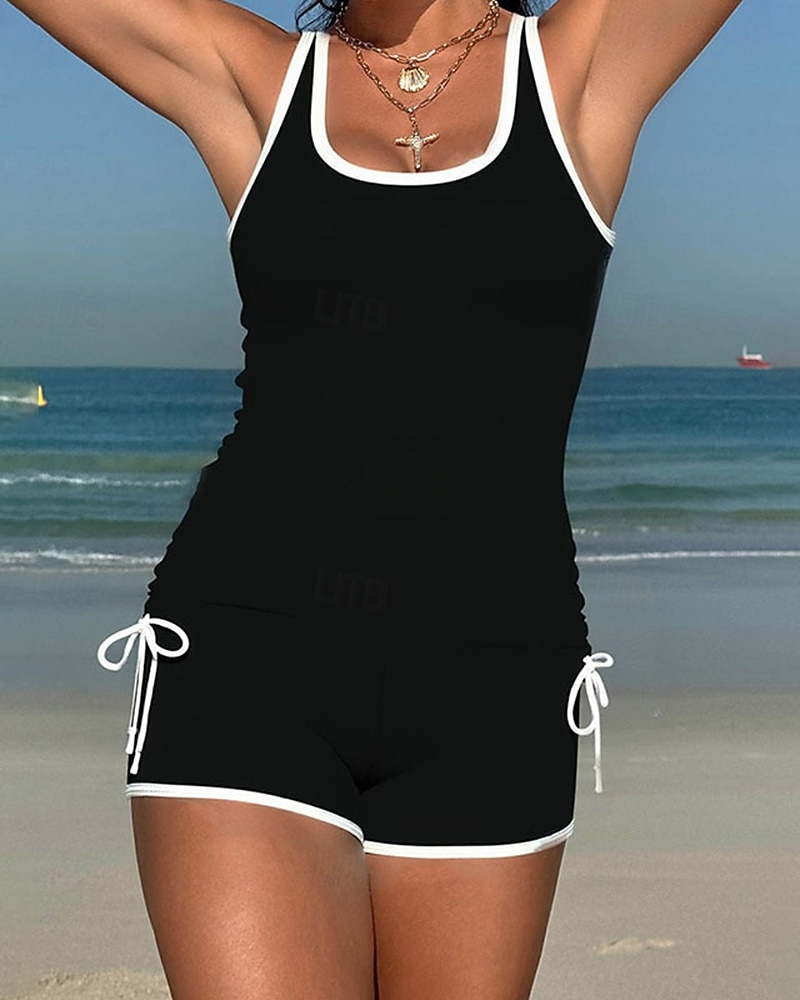 Mujer Traje de baño Tankini 2 Piezas Color sólido Utra ligero (UL) Protección UV Elástico Sin Mangas Bañadores Surf Submarinismo Verano 2026 - $20.99 –P4