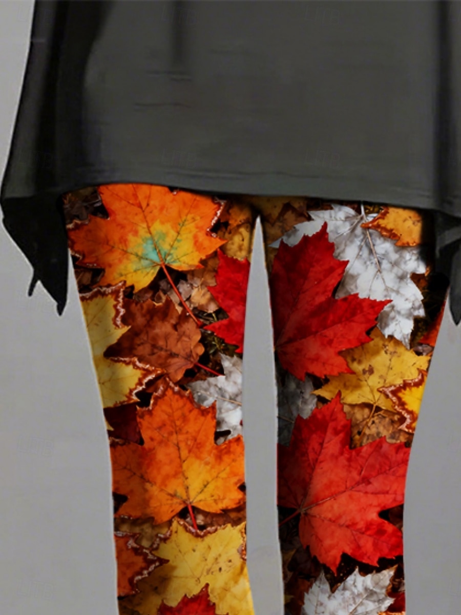 Women's Leggings Cozy Leggings Vacation Casual Full Length High Waist Graphic Leaf Printing Comfort Comfortable Stretchy Casual Daily Vacation Orange Spring Fall Skinny 2026 - $22.99 –P3