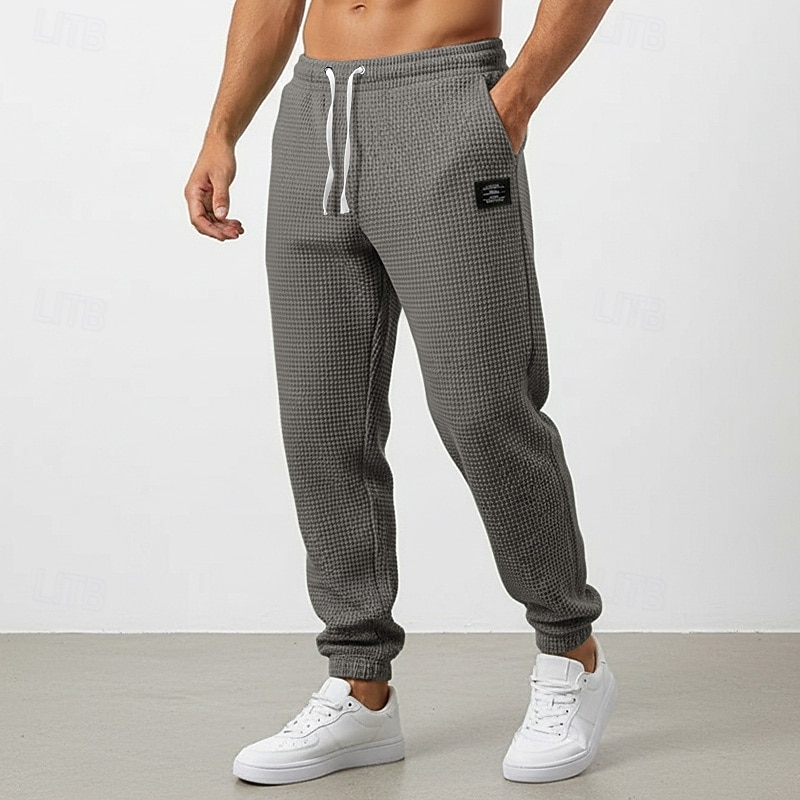 Homens Waffle Calças Esportivas Corredores Calças Calça casual Com Cordão Punho com Elástico Côr Sólida Conforto Comprimento total Diário Ao ar livre Streetwear Férias Moda Preto Branco Com Stretch de 2026 por $22.99 –P7