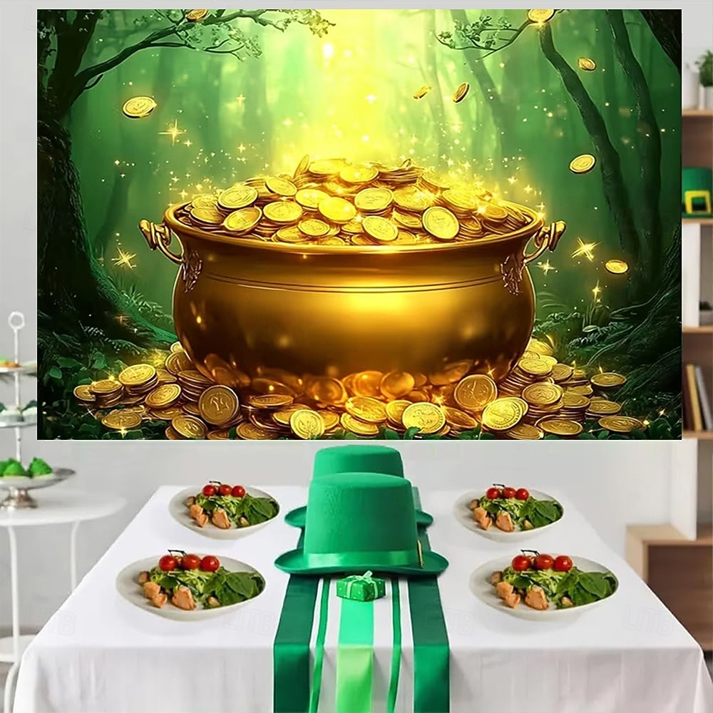 Saint Patrick's Day gobeläng Banderoller Filt Guldmynt Vitklöver söt stil Romantisk 3D Sovrum Vardagsrum Studentboende Tonårsrum Väggveranda Heminredning 2026 - $20.99 –P3