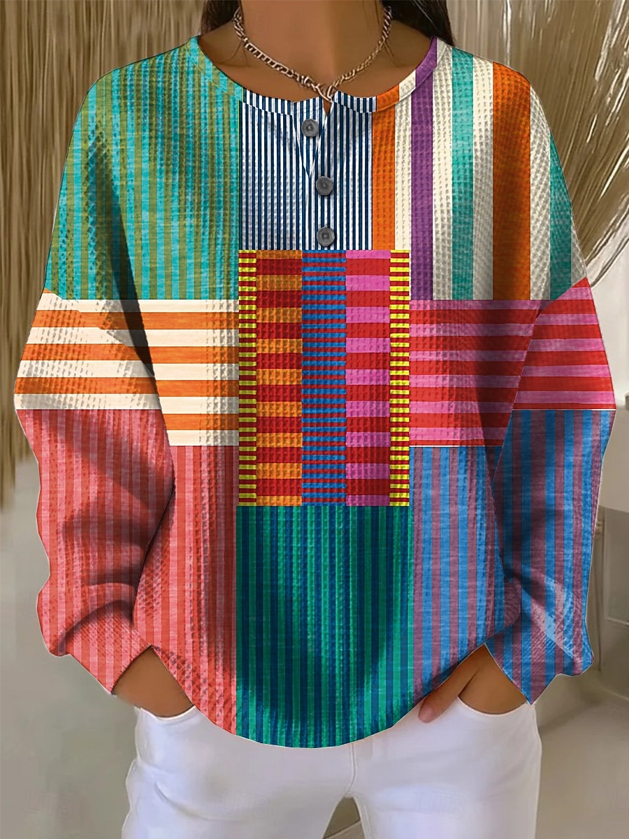 Γυναικεία Φούτερ πουλόβερ Κουρελού Γεωμετρικό Ριγέ Καθημερινό Μακρυμάνικο Στρογγυλή Λαιμόκοψη Κανονικά μπλουζάκια Causal Καθημερινή Ένδυση Ρουμπίνι Πορτοκαλί Χακί Άνοιξη Φθινόπωρο 2026 - $28.99 –P1