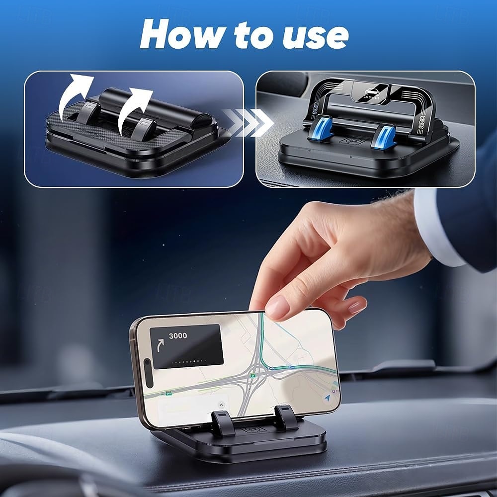 2-i-1 360° roterbar biltelefonholder med parkeringsnummerplate - sammenleggbar, justerbar sklisikker base, dashbord-/nakkestøttefeste, kompatibel med de fleste kjøretøy, biltelefonholder, biltilbehør 2026 - $11.49 –P6