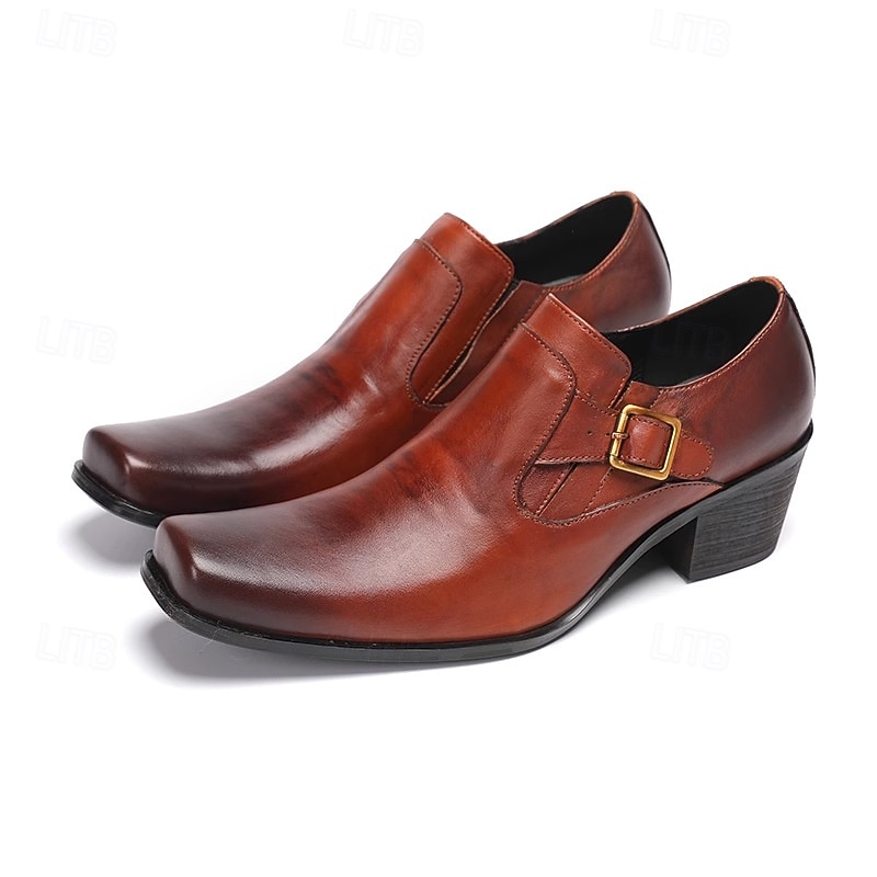 Sapatos masculinos pretos de couro, modelo slip-on, com corrente decorativa. Calçados formais de luxo para casamentos, ideais para o noivo e padrinhos, confortáveis e elegantes para eventos formais de casamento. de 2026 por $109.99 –P3