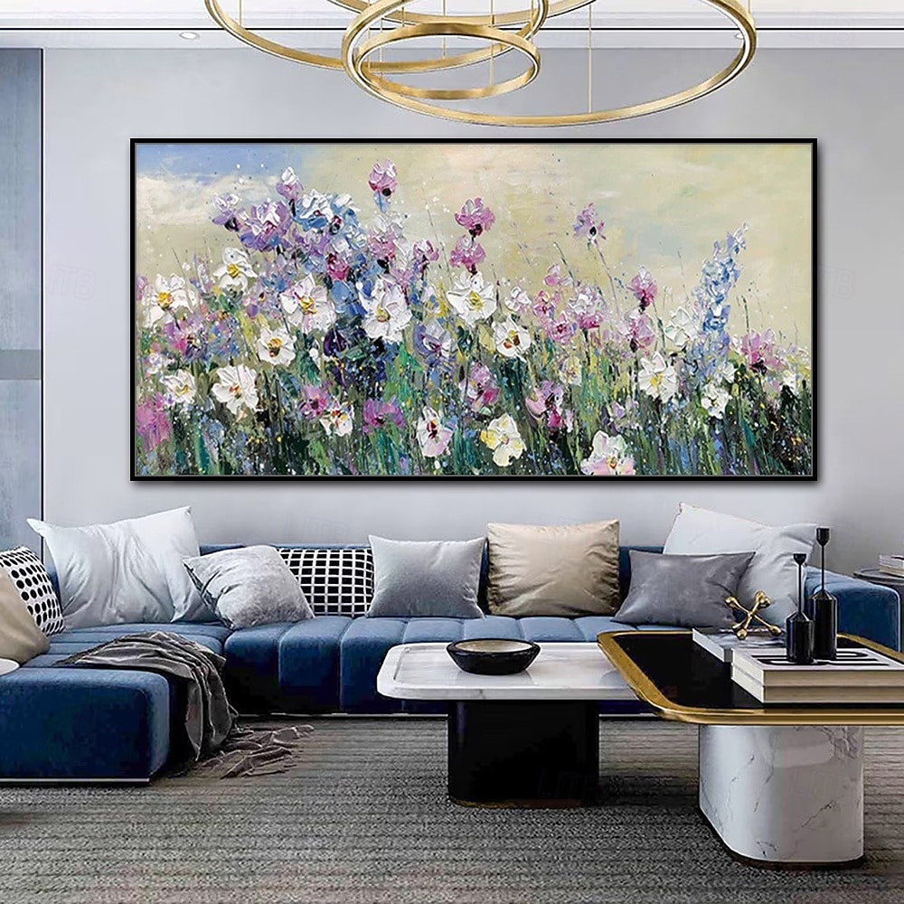 Handmade Oil Painting Hand Painted Horizontal Abstract Landscape Floral / Botanical Modern Rolled Canvas (No Frame) 2026 - $92.99 –P2