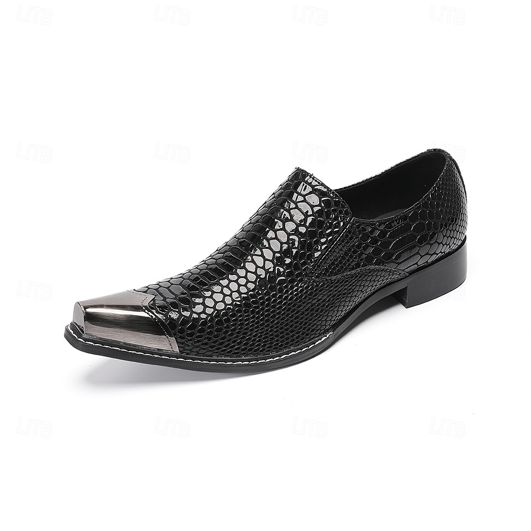 Men's Black Crocodile Print Leather Loafers, Premium Quality with Gold Toe Cap, Perfect for Formal Wear 2026 - $119.99 –P2