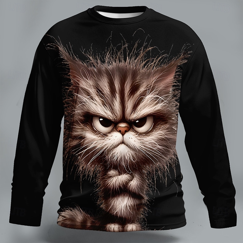 Herren Tiermotiv Katze Lustig T Shirt Langarm T-Shirt 3D-Druck Rundhalsausschnitt Hemd Mode Basic Lässig Täglich Straße Blau Schwarz Purpur Sommer Frühling Bekleidung S M L XL XXL XXXL 2026 - $23.99 –P5