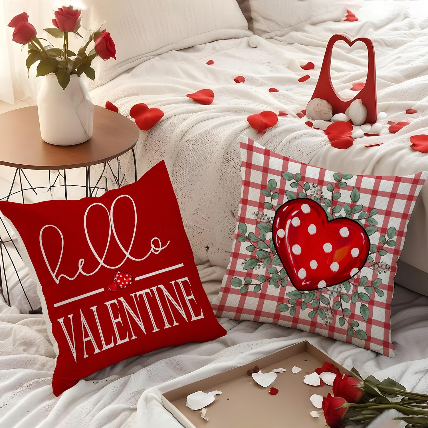 Valentine's Day Set Pillow Linen Plaid Print Heart Design Waist Cushion Decorative Throw Pillow Sofa Cover for Living Room Home Decor Bedside Cushion 2026 - $8.99 –P3