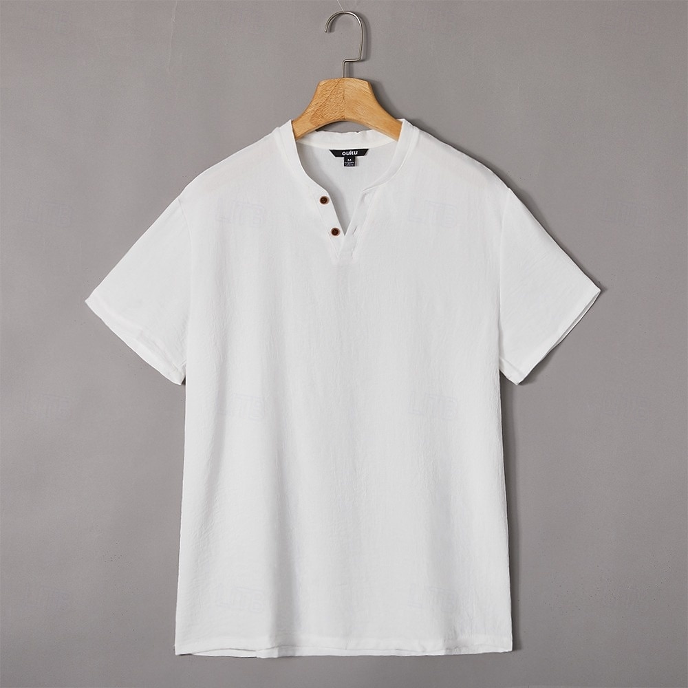 Herre Henly-skjorte T-skjorte Kortermet Kort Erme V-hals Henley Sommer عادي Mote Designer Grunnleggende Ren Avslappet Feriereise Gate Lyseblå Hvit Navyblå Topp T-skjorte for menn 2026 - $14.49 –P6