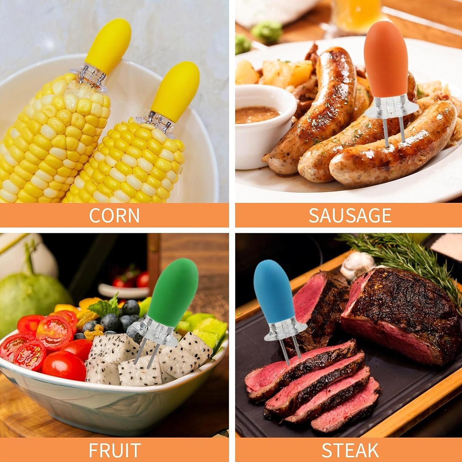 10 stuks maïskolfhouders van roestvrij staal met in elkaar grijpend ontwerp, maïsspiesjes en vorken voor thuis koken, kamperen en barbecuefeestjes (veelkleurig) 2026 - $11.99 –P7