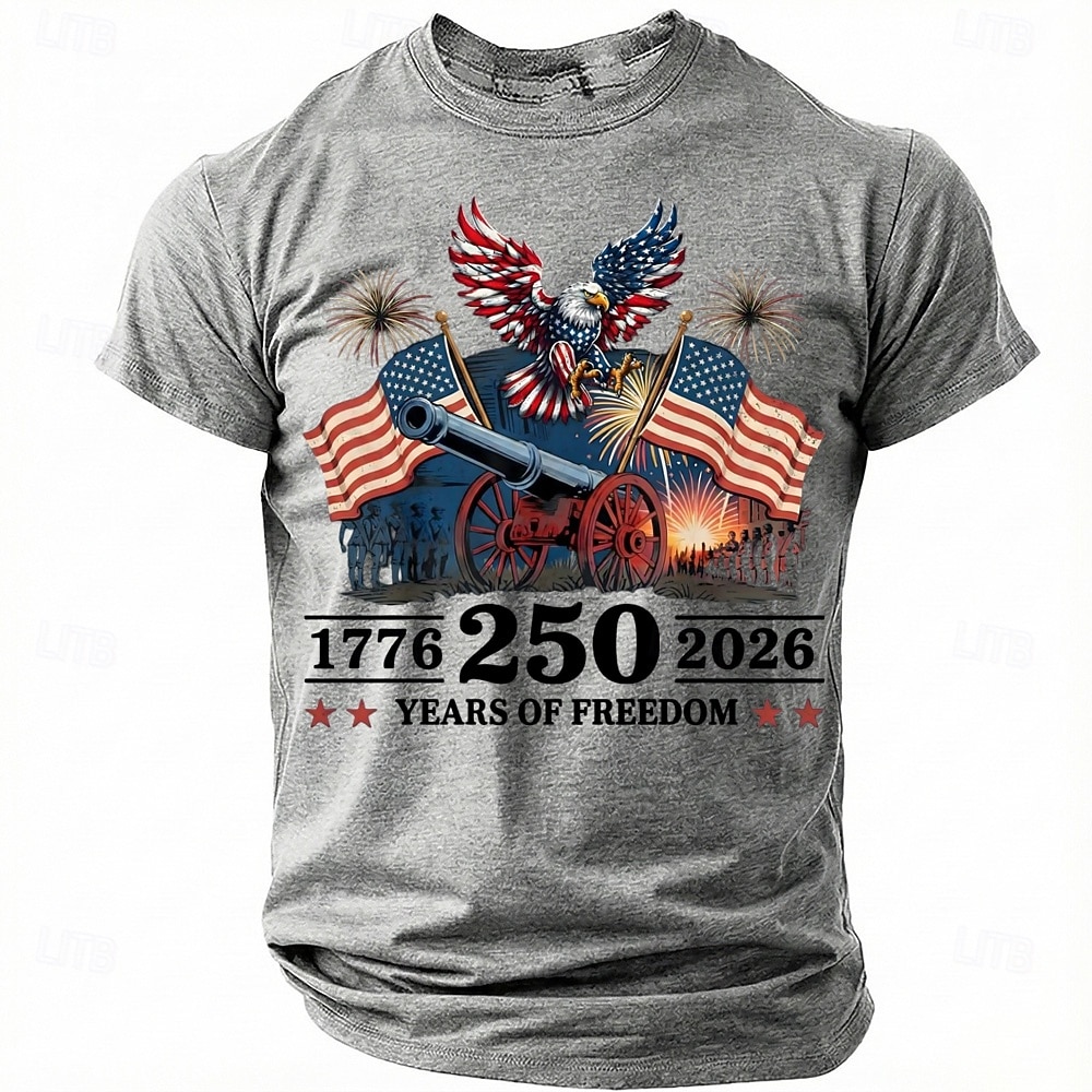 4 iulie 2026 250 de ani Ziua Memoriei T-shirt Bărbați cu imprimeu 3D Steagul SUA cu guler rotund și mânecă scurtă De Zi cu Zi 2026 - $22.99 –P4