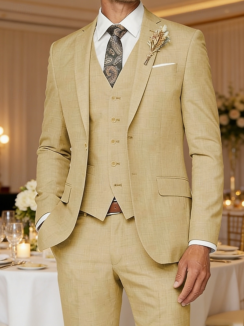 Herren Blazer + Weste + Anzughose Blazer Geschäft Arbeit Hochzeit Mode Streetwear Herbst Winter Terylen Einfach 3 Teile Einreihig Blazer Schwarz Champagner Rosa Kaki 2026 - $125.29 –P6