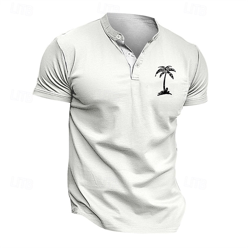 Hombre Camiseta Henley Shirt Tee Camisa manga corta Manga Corta Henley Verano Primavera Palmera Moda Ropa de calle Casual Botones Estampado Diario Vacaciones Deporte Negro Verde Claro Blanco Camiseta 2026 - $20.99 –P6
