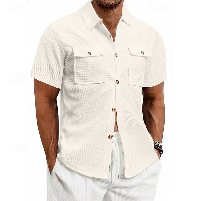 Herren Hemd Waffelhemd Freizeithemd Knopfhemd Schwarz Weiß Burgunderrot Dunkelgrün Kaki Kurzarm Einfach Hemdkragen Lässig Täglich Fronttasche Bekleidung Elegant Mode Lässig 2026 - $22.99 –P3