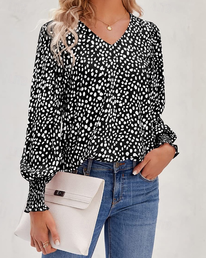 Per donna Maglietta Stampato Floreale Casual Manica Lunga Scollo a V Top Regolari Quotidiano Uscire Weekend Nero Rosa Vino Blu marino Verde Primavera Autunno del 2026 a $26.99 –P10