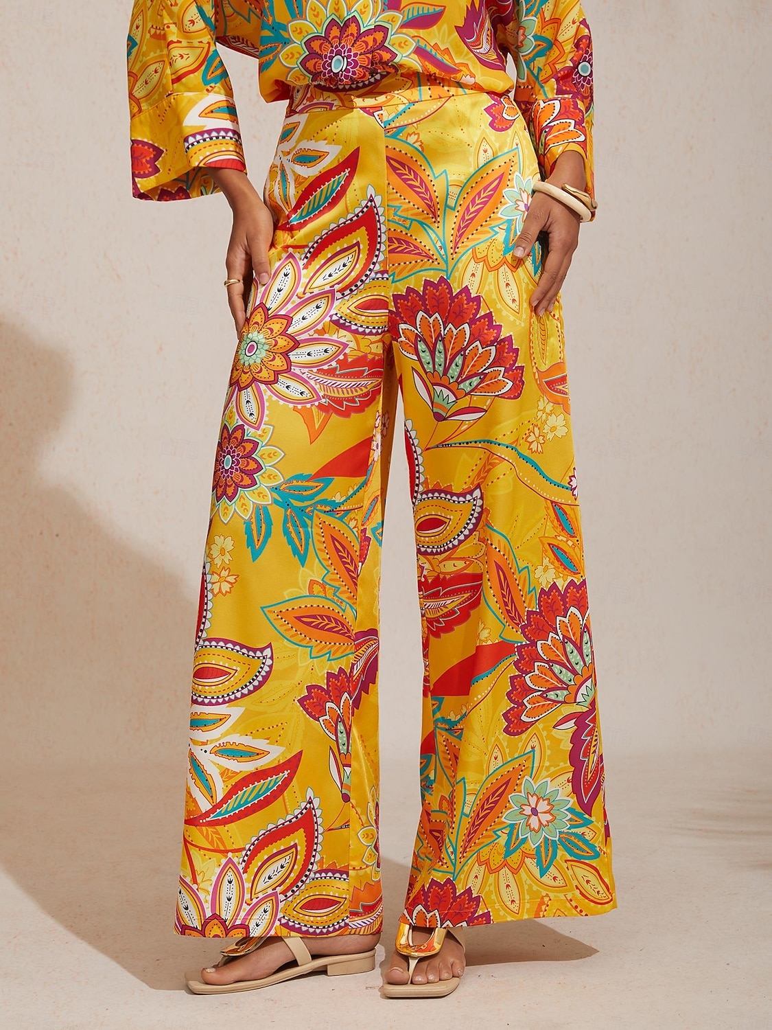 Seidene Boho-Hose mit Paisley-Muster und weitem Bein 2026 - $79.99 –P4