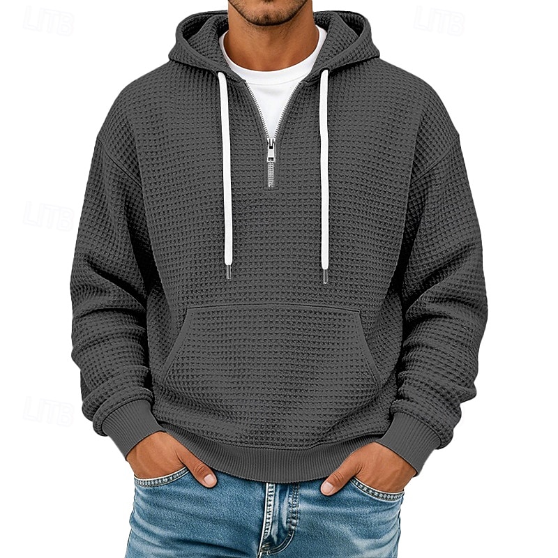 Men's Hoodie Waffle Hoodies Pullover Hoodie Sweatshirt Quarter Zip Hoodie Apricot Wine Red White Light Green Navy Blue Hooded Plain Patchwork Color Block Textured Casual Daily Sports & Outdoor 2026 - $28.99 –P4