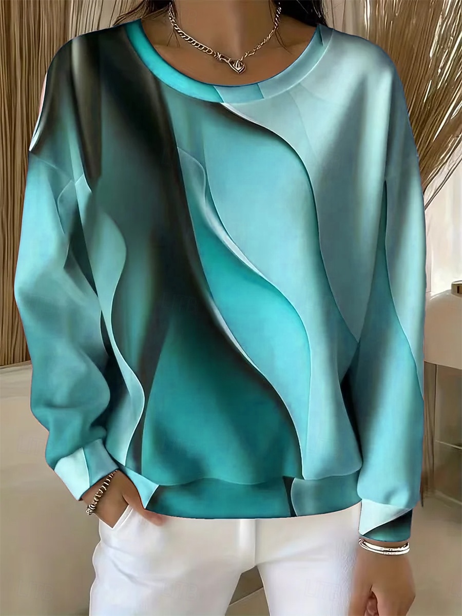 Dámské Svetrová mikina Grafika Geometrický Abstraktní Na běžné nošení Dlouhý rukáv Tričkový Běžné topy Ležérní ulice Na den Vodní modrá Světle modrá Rubínově červená Fialová Trávová zelená Podzim Zima 2026 - $28.99 –P3