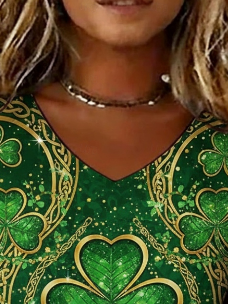 St. Patrick's Day Women's T Shirt Print Graphic Shamrock Vintage Stylish Classic Short Sleeve V Neck Regular Tops Daily Weekend Vacation Wear Green Summer Spring 2026 - $16.99 –P5